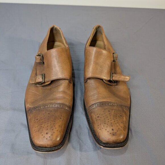 Marco Vittorio Brown Leather Double Monk Strap Cap Toe Dress Shoes Men Size 10.5 - Picture 2 of 13